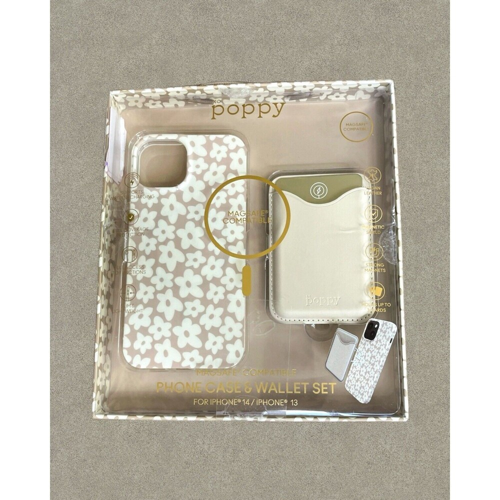 XO Poppy iPhone 13 - 14 Case & Wallet Mod Flower Design MagSafe Compatible New